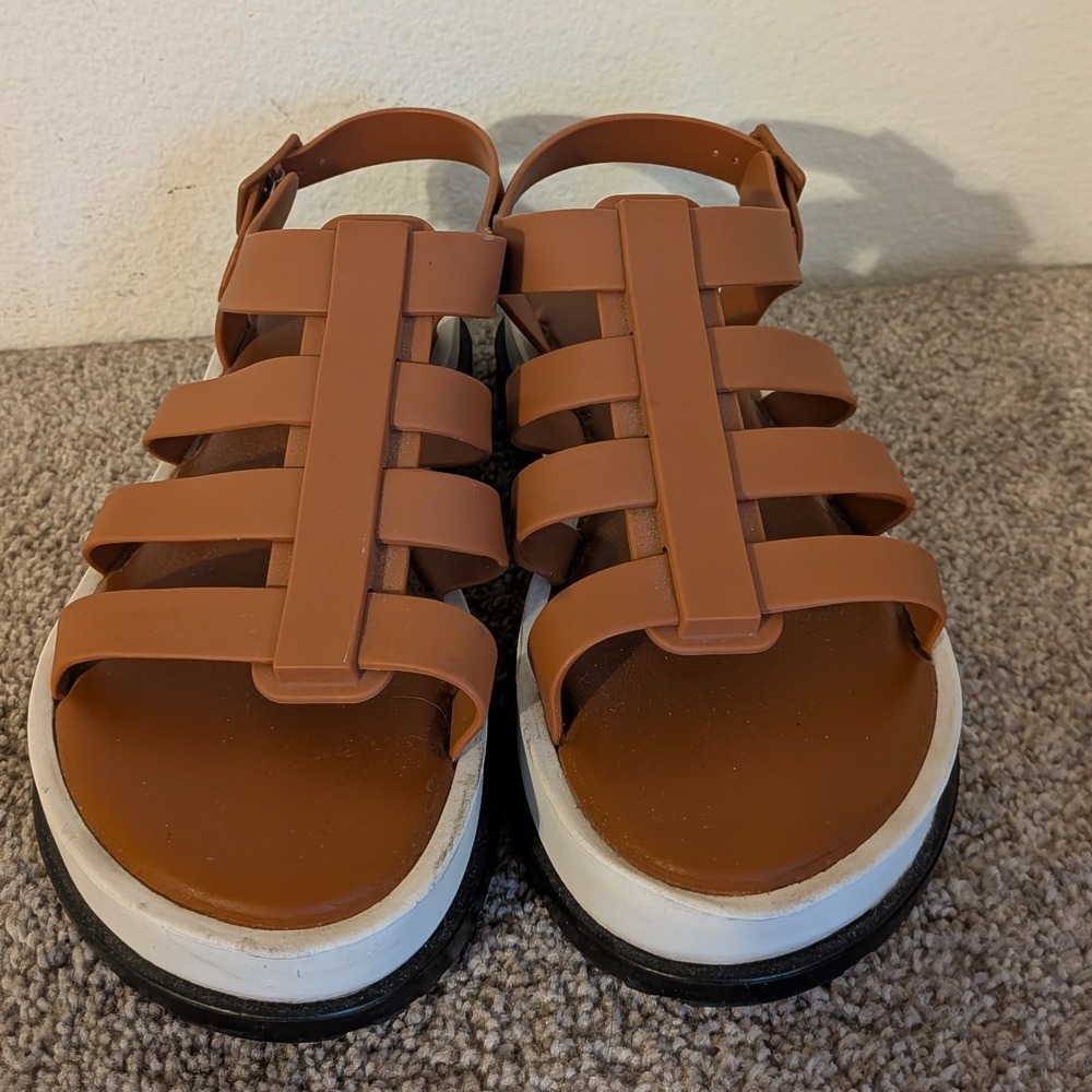Melissa Possession Platform Fisherman Jelly Sandals Brown White Womens 8 39